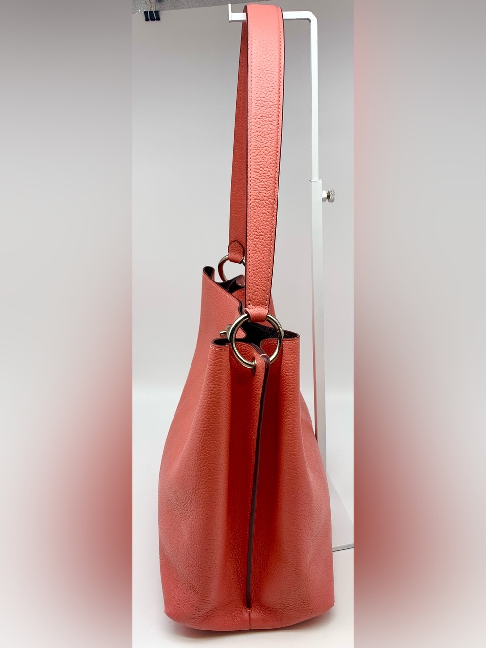 Coach Charlie Bucket Bag 55200 Coral Pebbled Leather Shoulder Tote - Picture 3 of 16